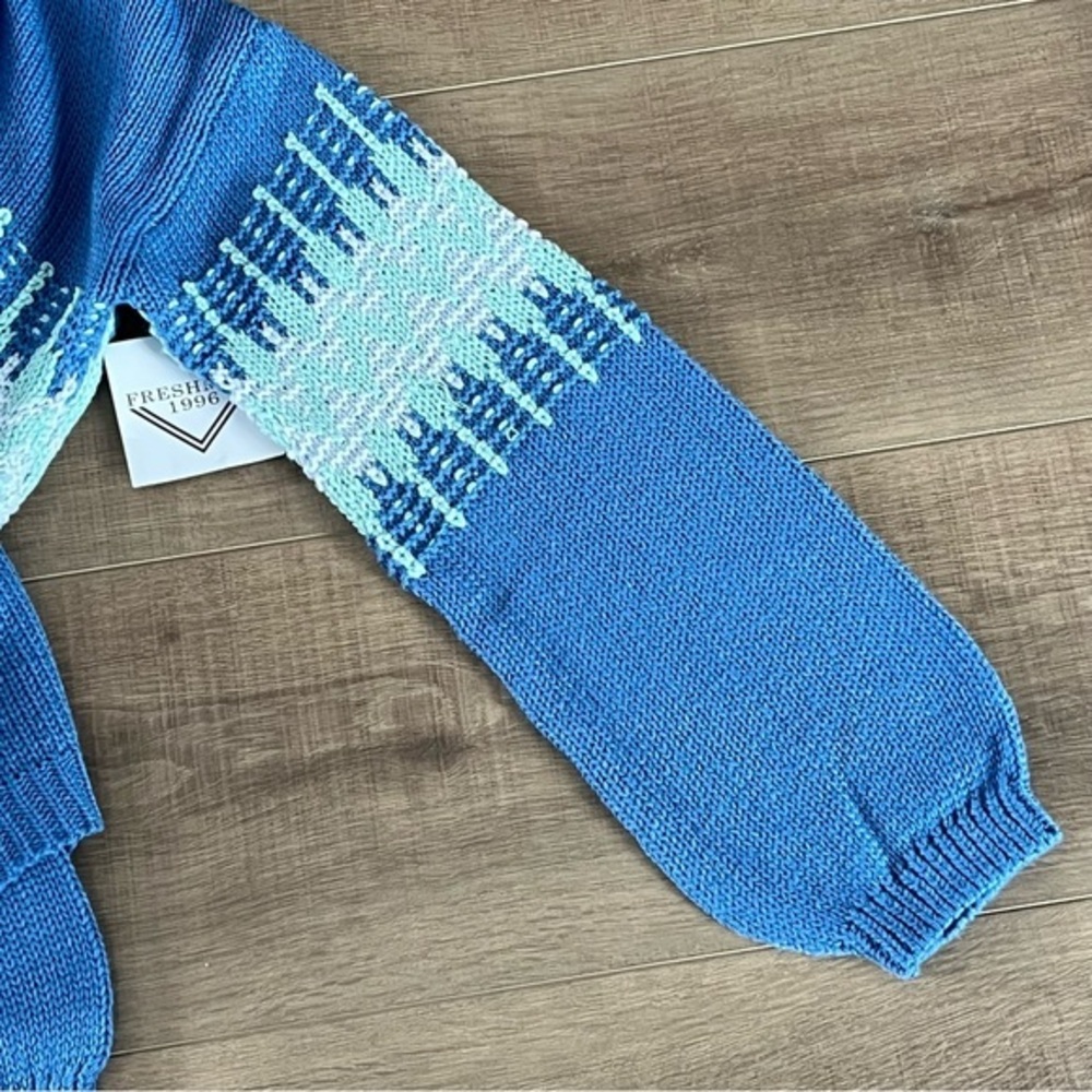 Freshman 1996 Blue Bohemian Fair Isle Medium‎ Cardigan Duster Raglan Sleeves NWT - Picture 7 of 12